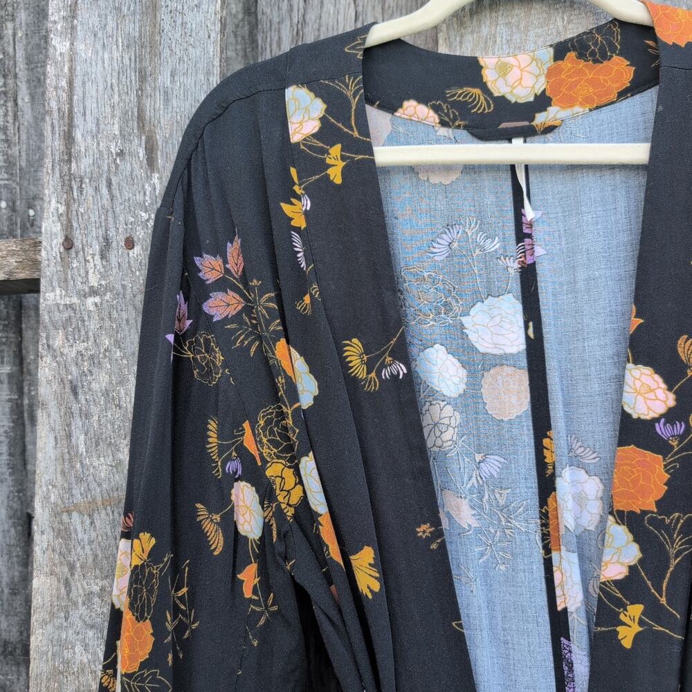 Free People Peony Wrap It Up Wide Sleeve Belted Kimono Wrap Women's Large - Picture 2 of 8